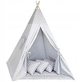 Tipi Zelt für Kinder Spielzelt Tippi Kinderzelt Kinderzimmer Teepee Indianerzelt Outdoor Indoor Modell 1 mit Spielmatte und 3 Kissen