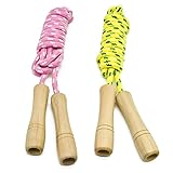 Homello Verstellbare Springseil für Kinder, Springen Seil mit Holzgriff und Baumwollseil, ideal für Fitness Training/Spiel/Fett Brennen Übung - 260cm (Gelb + Rosa, 2 Stück)