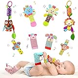 Baby Spielzeug Handgelenk Rassel Fußfinder Socken Set, Baby Jungen Mädchen Spielzeug Geschenke 0-3 0-6 6-9 Monate, Geschenke Baby, Baumwolle und Plüsch Gefüllte Geschenk für Neugeborene 8 Stück